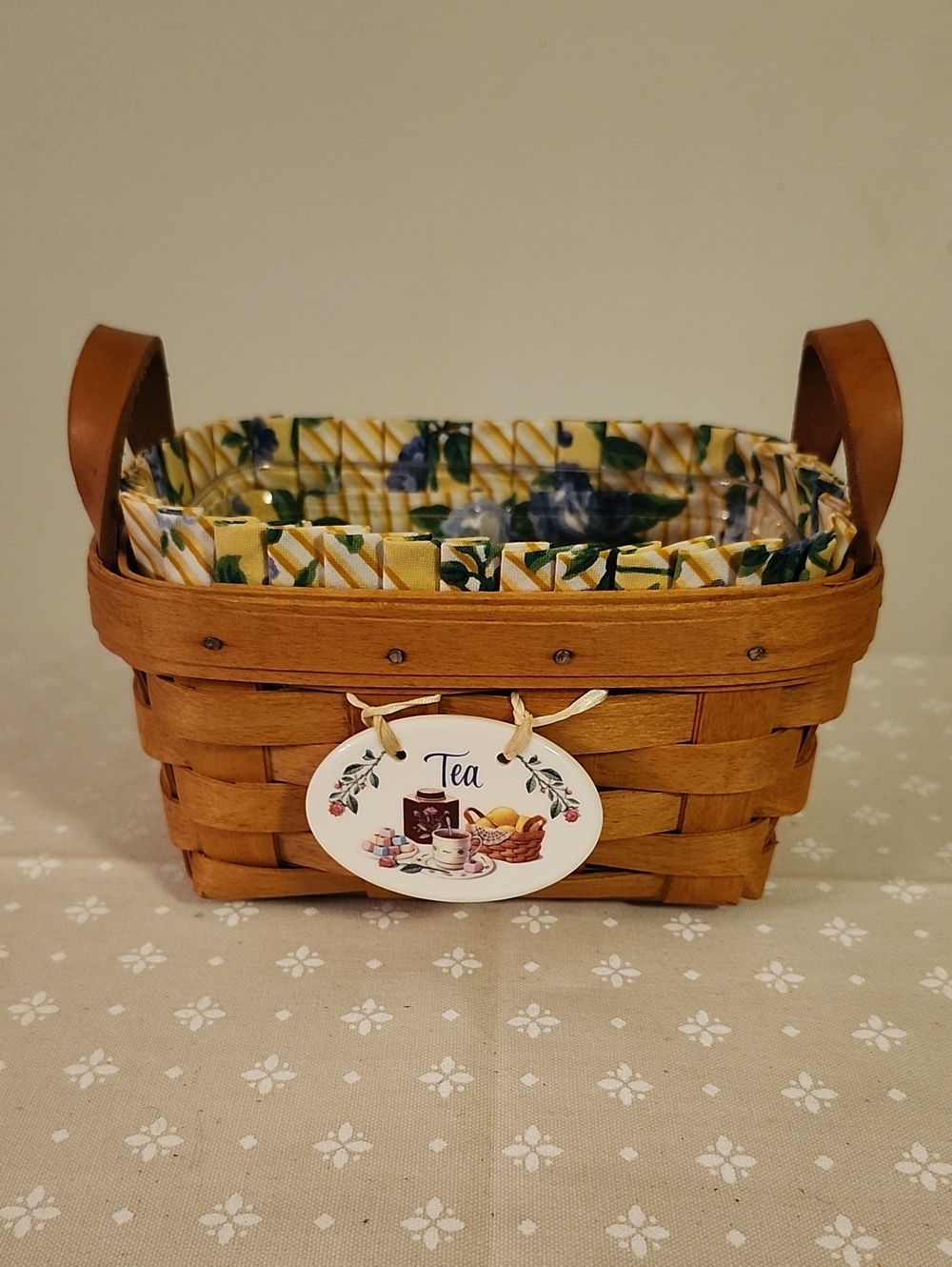 Longaberger Tea Basket with Yellow Floral Liner